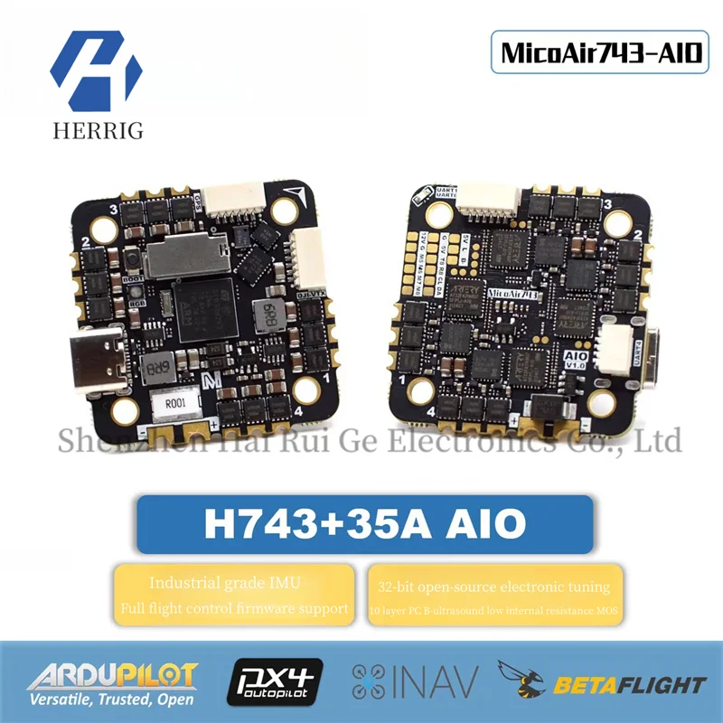 

Microspace MicoAir H743 AIO 35A AM32 Flight Control ESC Integrated 32-bit supports APM PX4