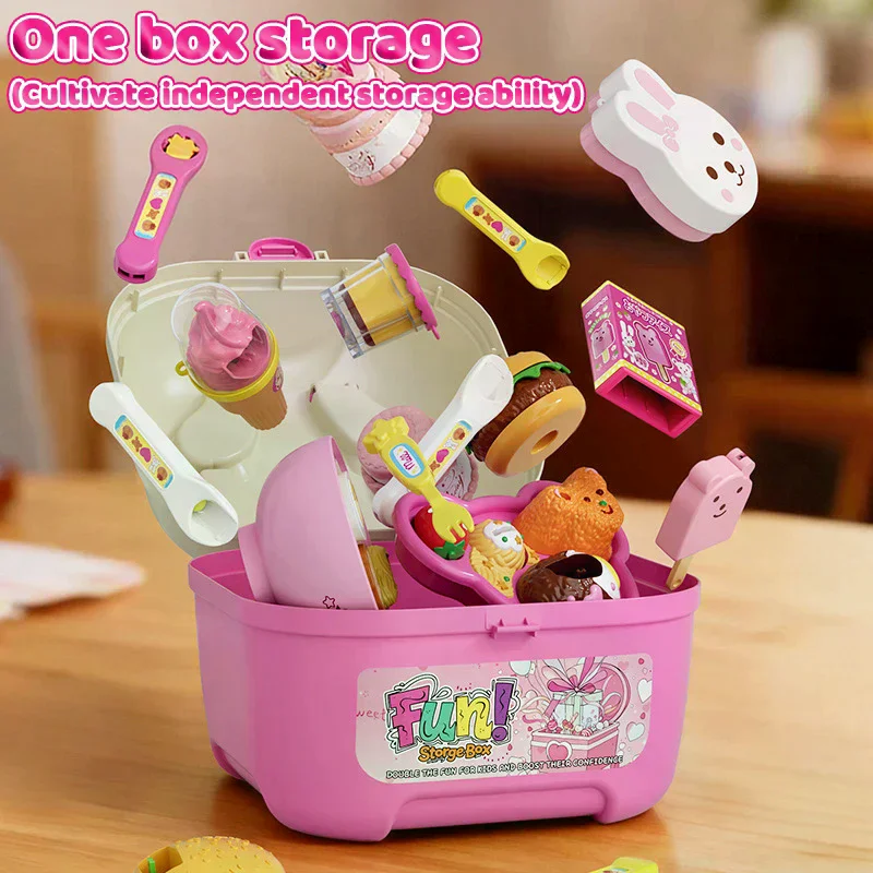 Juguetes de simulación de alimentación de alimentos con caja de almacenamiento, Bento, hamburguesa, helado, juego de juguetes de comida, casa de muñecas, juguetes de cocina, regalos de cumpleaños para niños