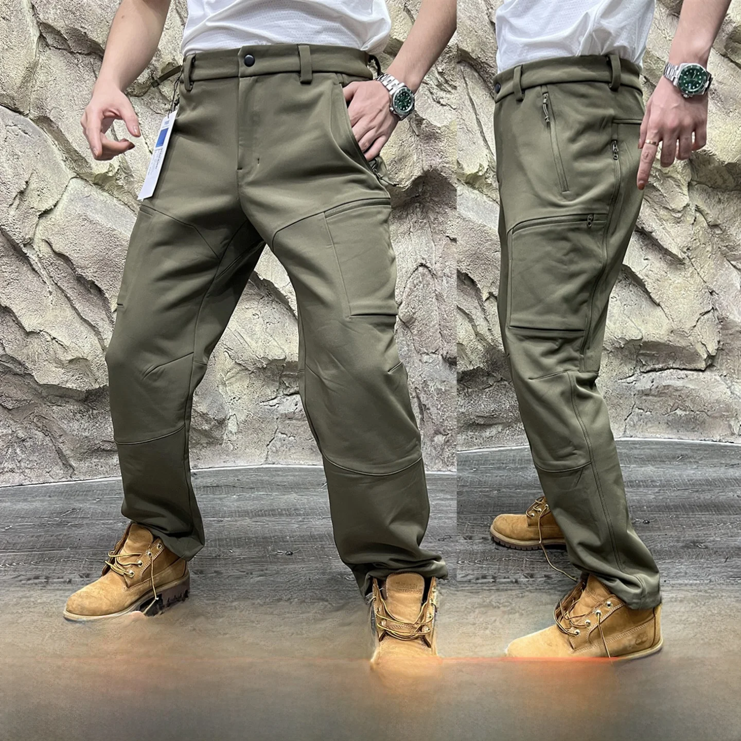 

Thiened Fce Softell Брюки Мужские уличные походные ветрозащитные теплые 3D пошивные осенне-зимние прямые брюки