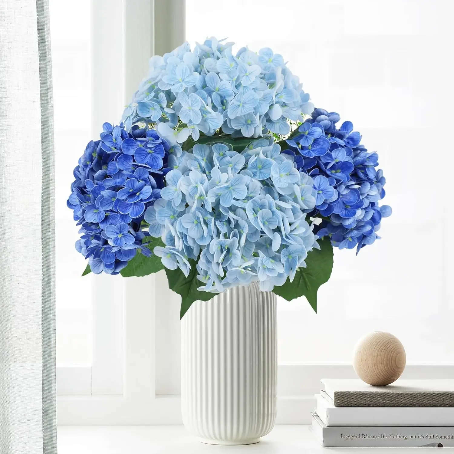 

3PCS 21" Blue Hydrangea Artificial Flowers Real Touch Lifelike Large Faux Bouquet with Stems for Wedding Bridal Party Home Decor