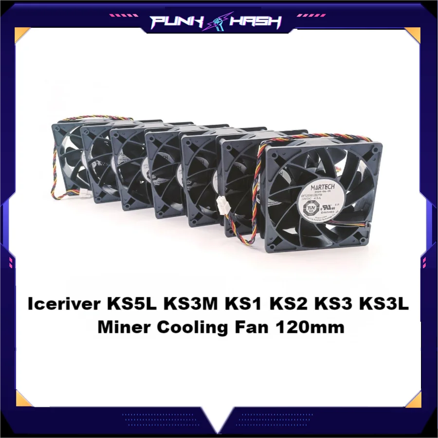 Кулер Iceriver для майнинга KS1, KS2, KS3, KS3L, KS3M, 4 контакта, 7000 об/мин, KAS Miner KS5L, 4 контакта, 120*120*38 мм