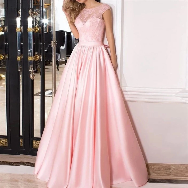 ANGELSBRIDEP Pink Stain Prom Party Gowns A Line Vestidos De Festa Formal Sash Evening Cinderella Pageant Celebrity Gowns NEW