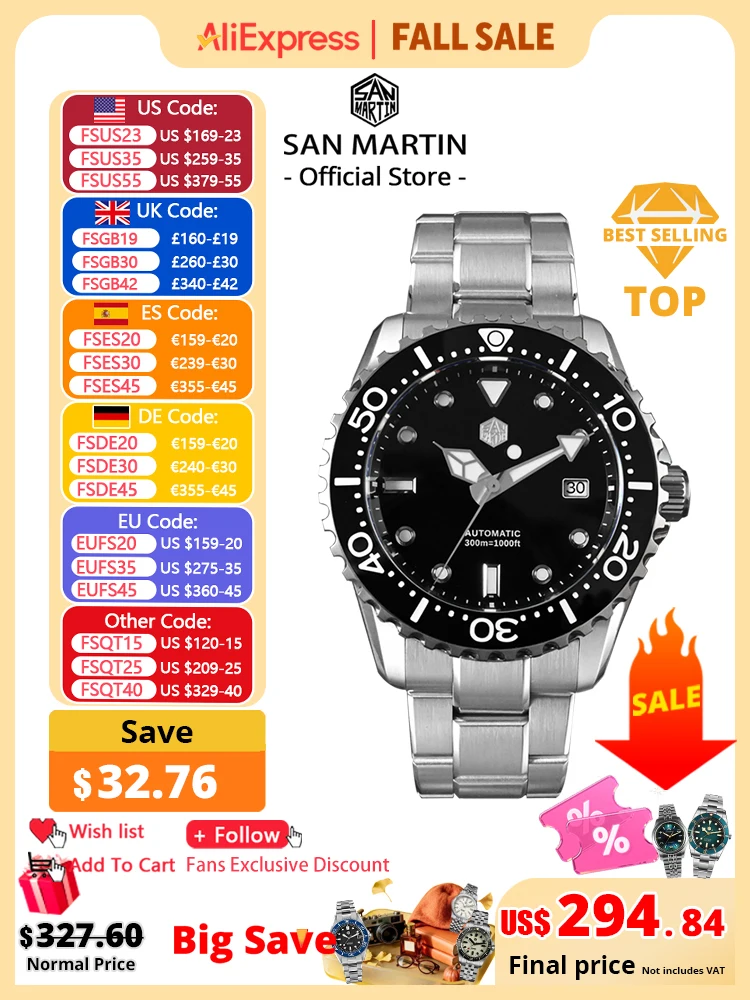 San Martin 40mm Blue Diver Watch NH35 Automatic Sapphire