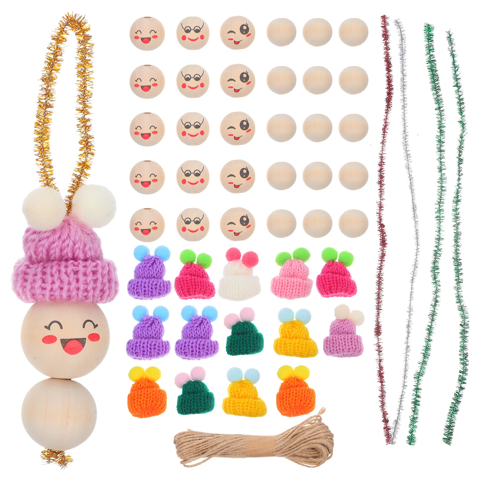 

1Set Christmas Wooden Bead Set DIY Santa Hat Ornaments Holiday Craft Decorations for Family Activities Snowman Beads and Garland