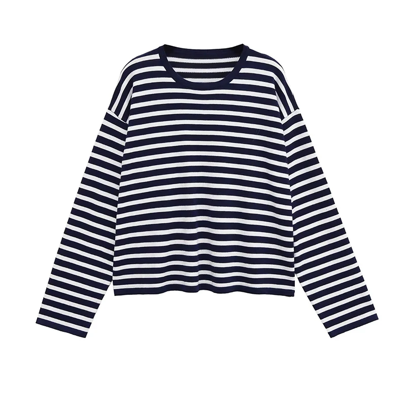 

YENKYE 2025 Women Striped Knit Pullover Long Sleeve O Neck Casual Loose Autumn Sweater