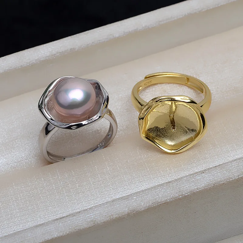 

S925 Sterling Silver Adjustable Finger Ring Mountings Base Setting Findings Jewelry Mount Accessories for 14-16mm Pearls