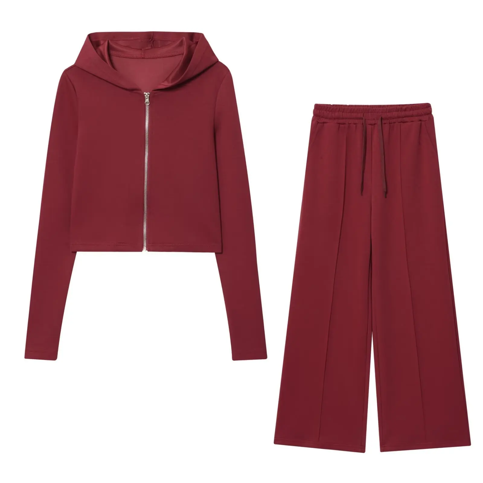 المرأة الخريف سليم صالح متماسكة سستة مقنعين سترة قصيرة البلوز بلون عارضة واسعة الساق السراويل قطعتين مجموعة #4