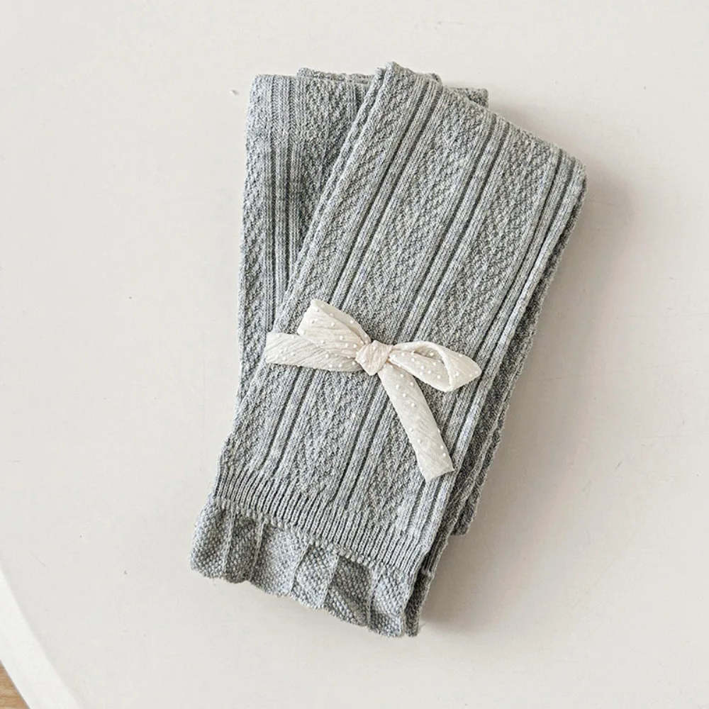 Stylish Cotton Girls Outerwear Leggings Bow-decor Cable-knit Children Knit Pants Breathable Ruffled Toddler Tights 1-6 Year Old