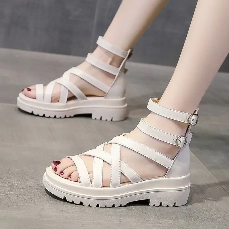 Leather Summer 2024 Open Toe Sandals for Women Footwear Zip Ladies Shoes Roman Style Shoe Luxury New Breathable Fashion Daily H