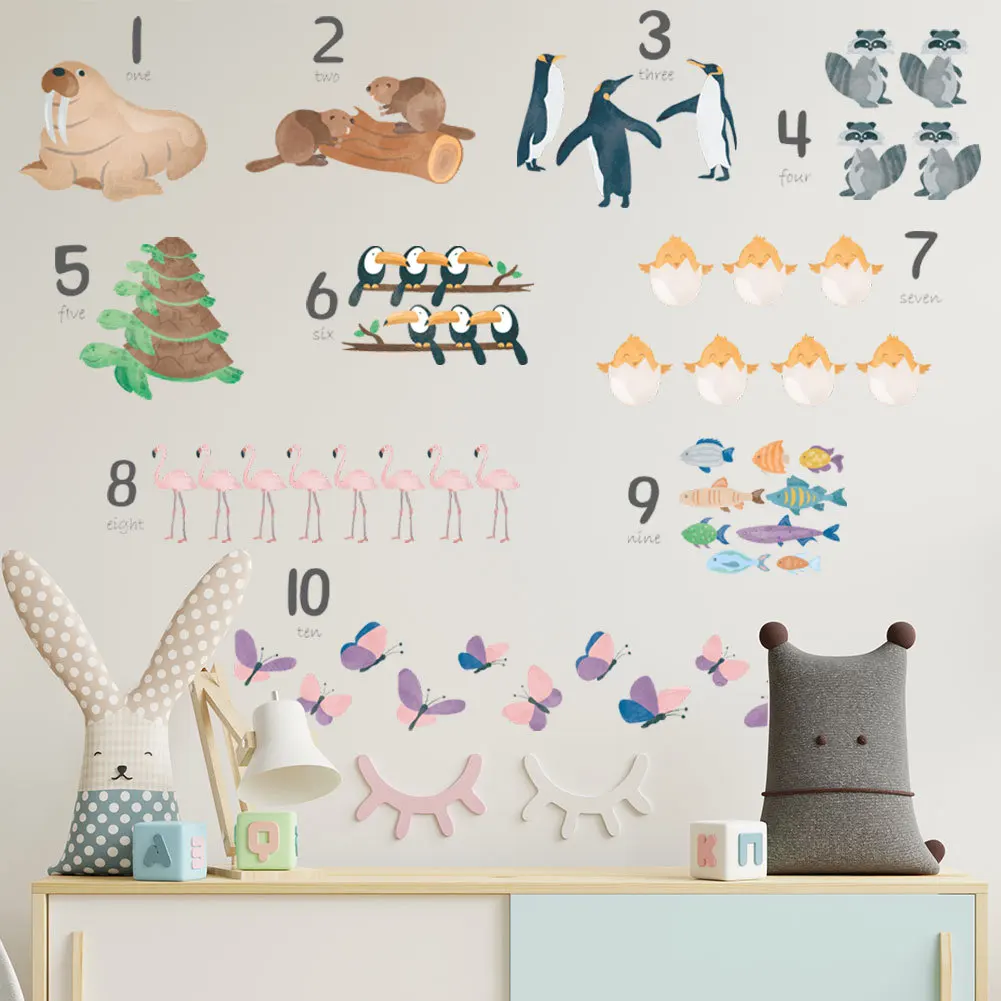 

Cartoon animals number sticker for kids room kindergarten decoration self adhesive wall decor