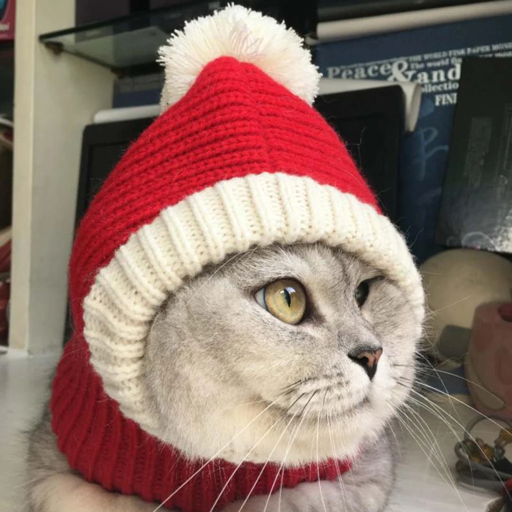 

Pet Christmas Hat Red Soft Woolen Puppy Hat For Dog Winter Warm Party Photo Prop Masquerade Birthday Parade Accessory