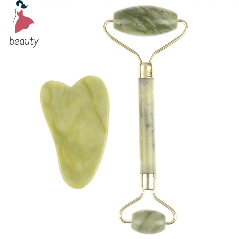 1 Pcs/1 Set GuaSha Roller And Gua Sha Tools By Natural Jade Scraper With Stones For Body Facial Skin Care Tools