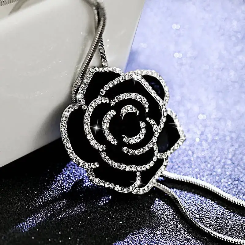 New Snowflake Flower Long Tassel Sweater Chain Necklace for Women Tulip Rose Leaf Elephant Pearl Crystal Pendant Jewelry Gifts