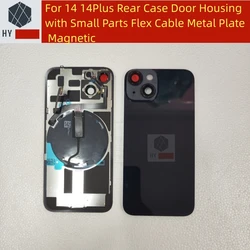 Back Battery Glass Cover For iPhone 14 14Plus Rear Case Door Housing with Small Parts Flex Cable Metal Plate Magnetic