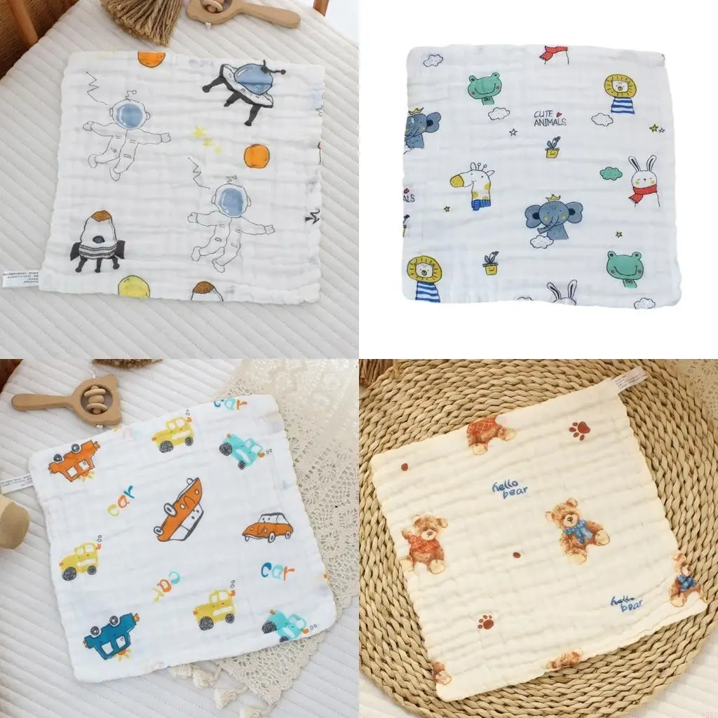 

97BE Cartoon Patterned Baby Drooling Towel Super Absorbent Cotton 30x30cm