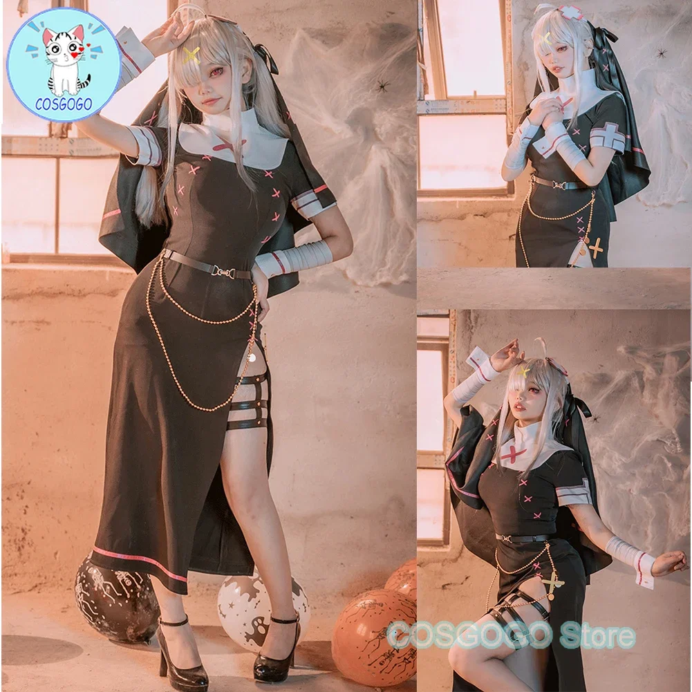 COSGOGO Vtuber Cosplay Sukoya Kana Cosplay Costume Sister Dress Black Suit With Veil Halloween Party Uniforms Anime Clothing