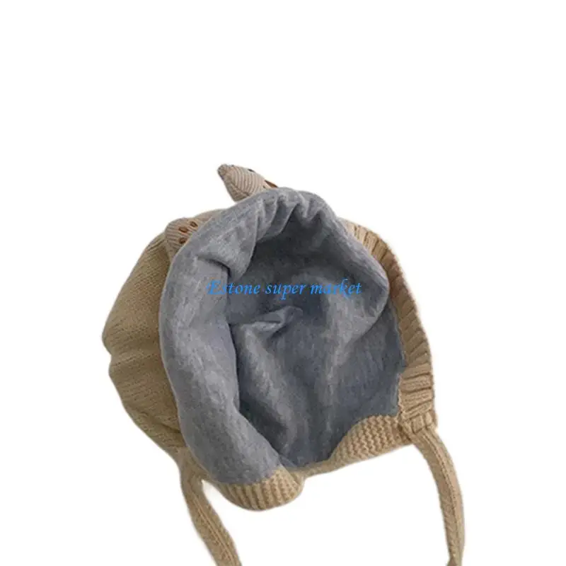 

090B Bonnet Cap Bear Ear Protections Hat Crochet Knitted Baby Hat Winter Hat