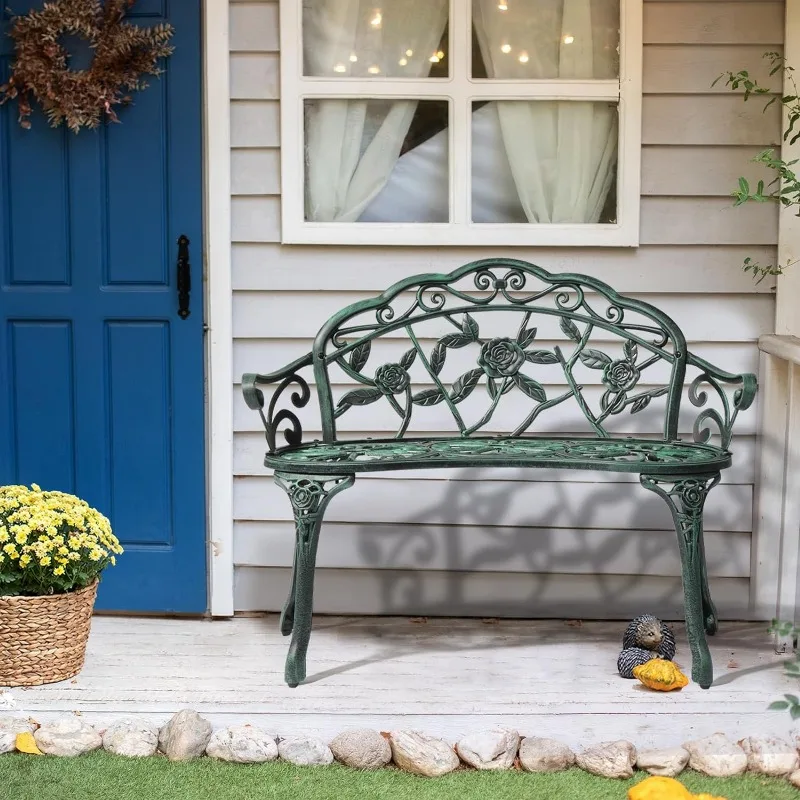 VINGLI-Cast Iron Cast Aluminium Frame Jardim Chair, Rose Bench, pátio ao ar livre Parque, acentuados gramado frente, acabamento antigo, 38,5"