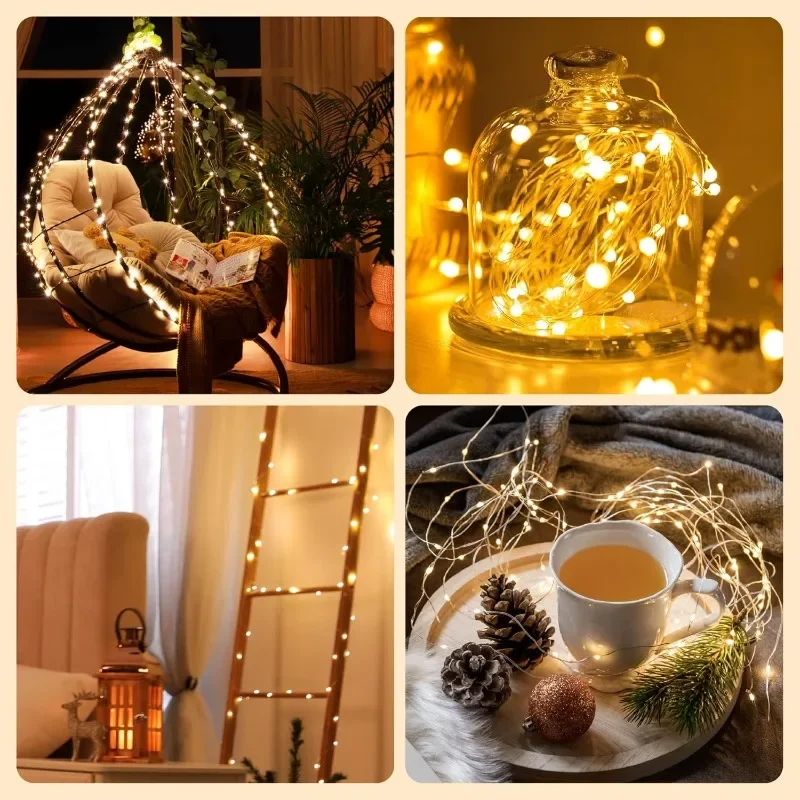 Battery Power Fairy Lights Silver Wire Xmas String Lamp Outdoor Garden Wedding Holiday Lights for Christmas Wedding Party Decor