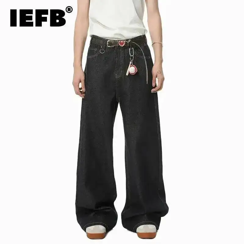 IEFB Men's Straight Denim Pants New Cleanfit Solid Color Korean Version Wide Leg Versatile Casual Jeans Trend New Autumn 9C1519