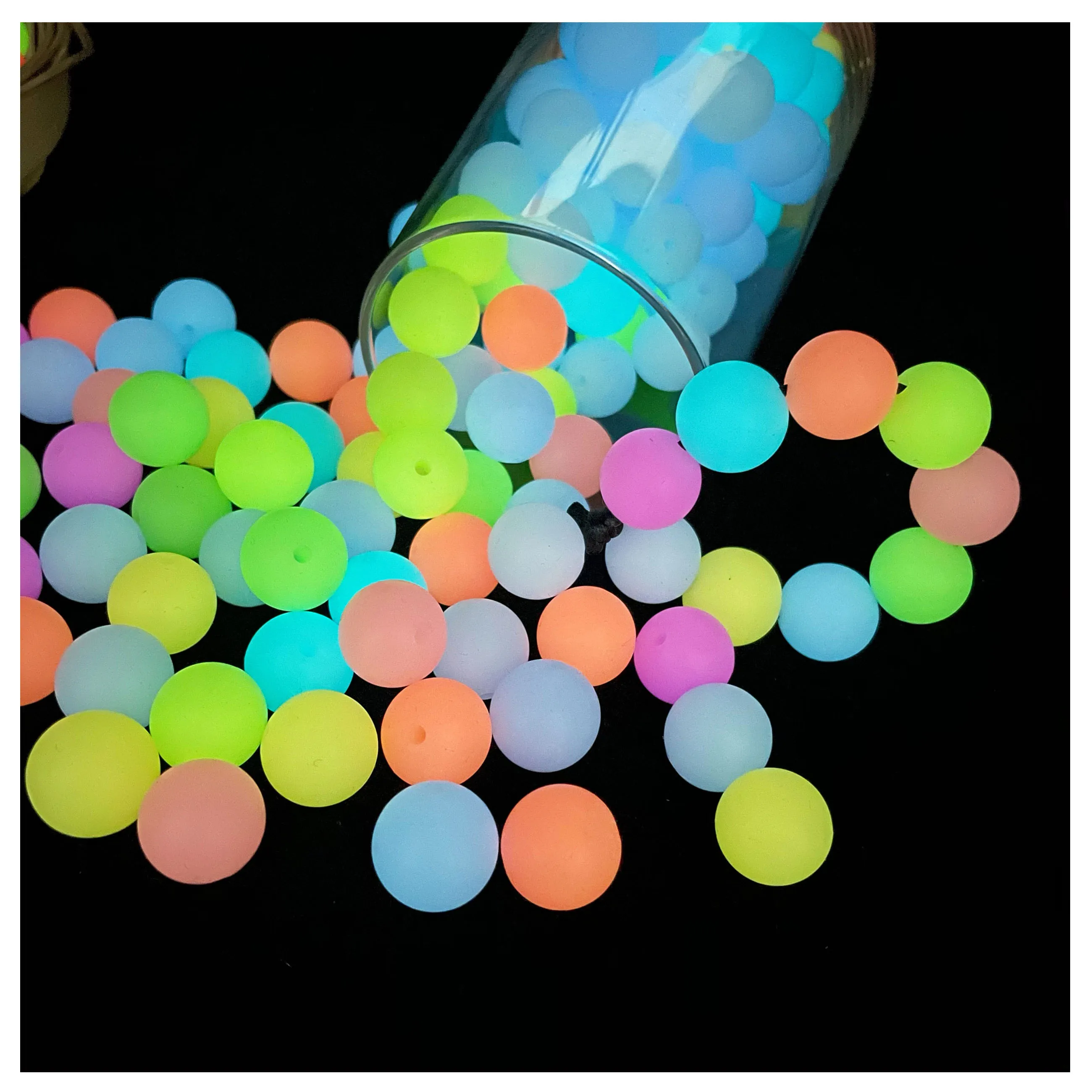 Silicone Luminescente Beads para Bebê, Chupeta Cadeia Acessórios, Safe Teether, Food Grade, Enfermagem Mastigação, BPA Free, 15mm, 20 Pçs/lote