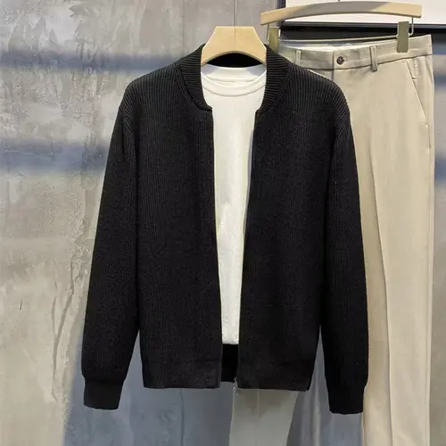 남성용 단색 니트 스웨터 재킷, 카디건 코트, 남성 의류, 캐주얼 블랙 집업 스웨터, 아브리고 옴브레, 가을, 겨울