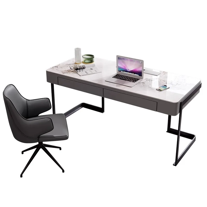 Italian minimalist bright rock slab desk modern light luxury study home small apartment desktop computer writing desk