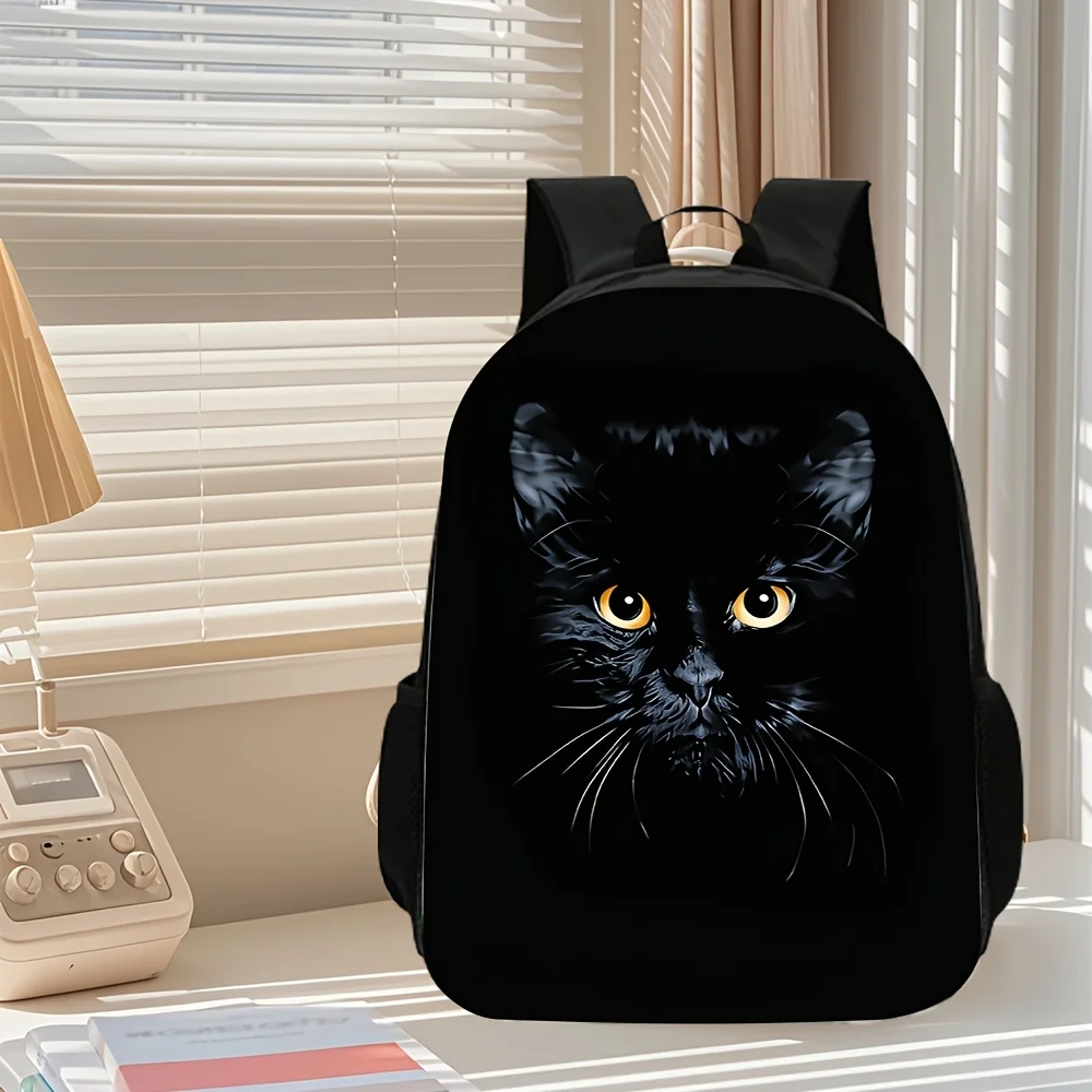 3pcs Backpack Set, Black Cat Print Backpack with Pencil Case & Pouch, Stylish Casual Daypack for Teens Girls Boys, Ideal for Sch
