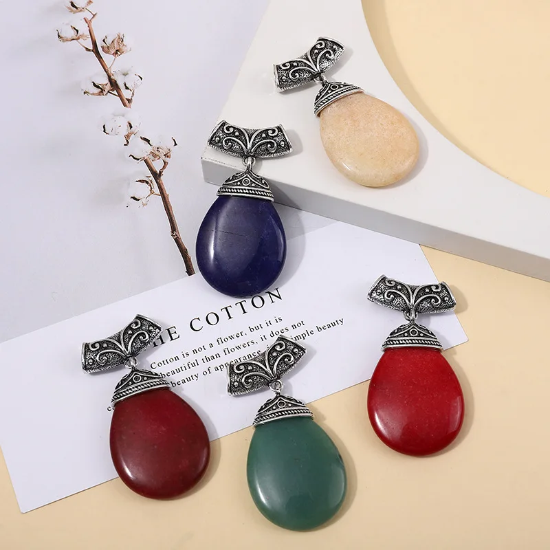 Natural white jade with added color Stone in the shape of a water drop, semi-precious DIY Necklace pendant