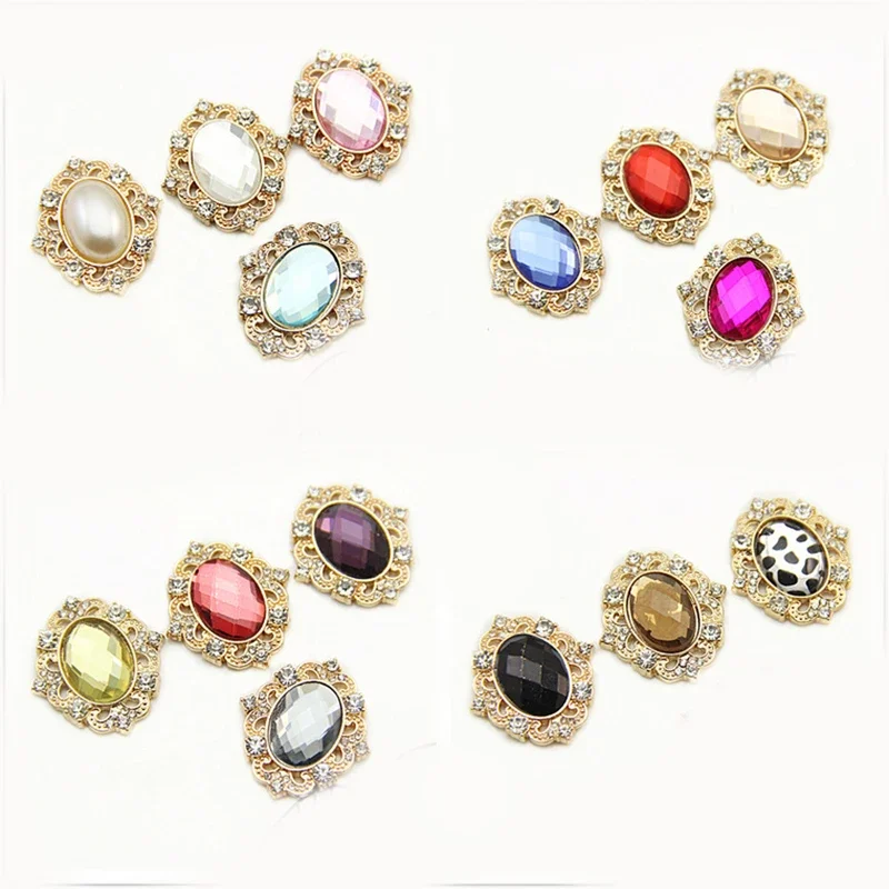 Engood 50Pcs Rhinestone Oval Retro Buttons Sewing Trim & Embellishments Craft Buckle for DIY Hair Accessoriess Case Decoration