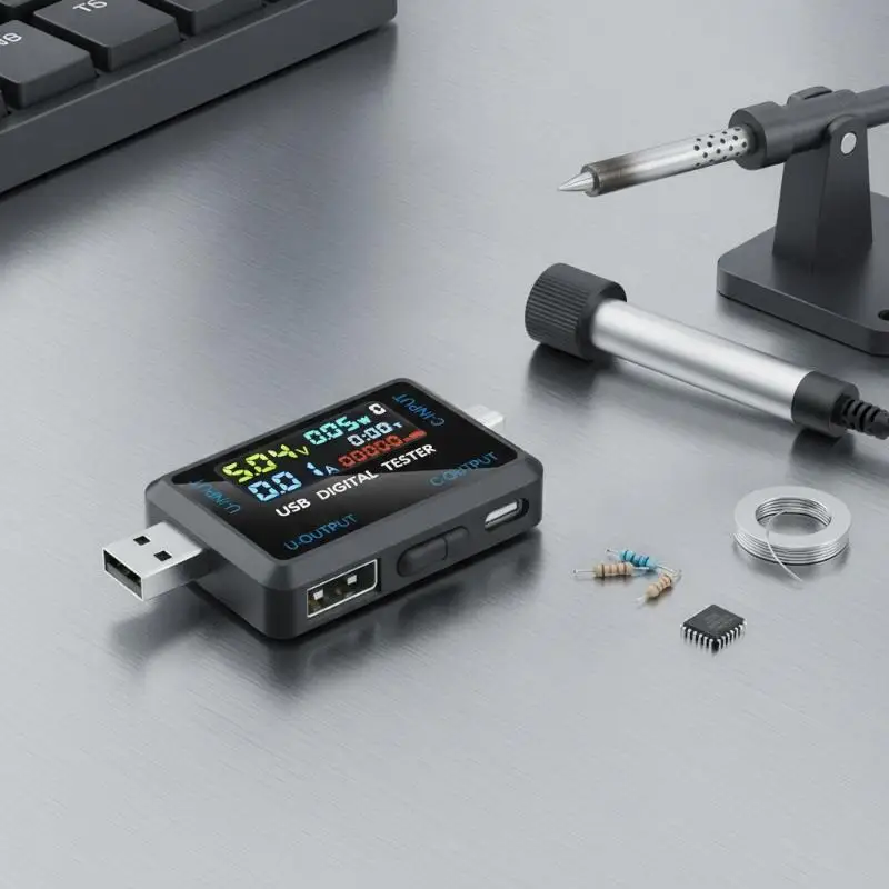 Multímetro Digital USB Tipo C 10 em 1, Testador de Capacidade, Medidor de Alta Performance DC 4.5-36V para Teste de Saída de Energia de Painel Solar