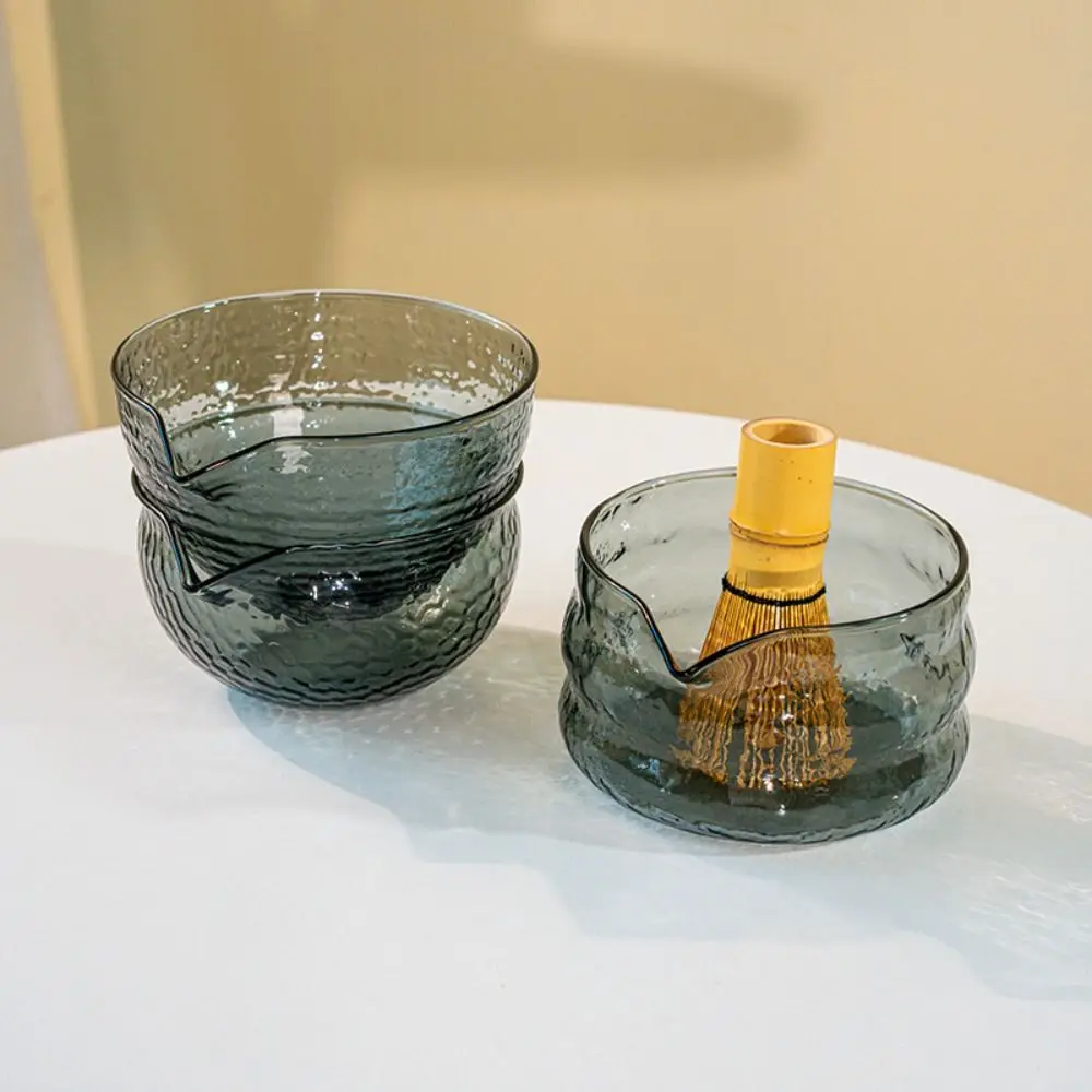 

New Glass Matcha Bowl Textured with Pouring Spout Japanese Tea Set Reusable Matcha Whisk Set Tea Lovers