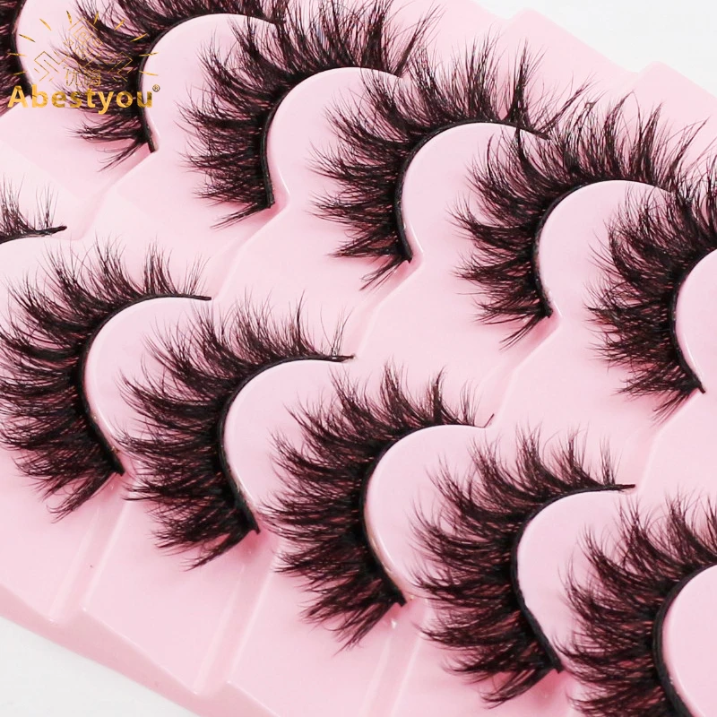 

Abestyou 8D 7pairs Mmessy Fluffy Mink Llashes Thick Natural Long 14mm Wispy Soft Eyelashes Custom Lash Boxes Packaging With Logo