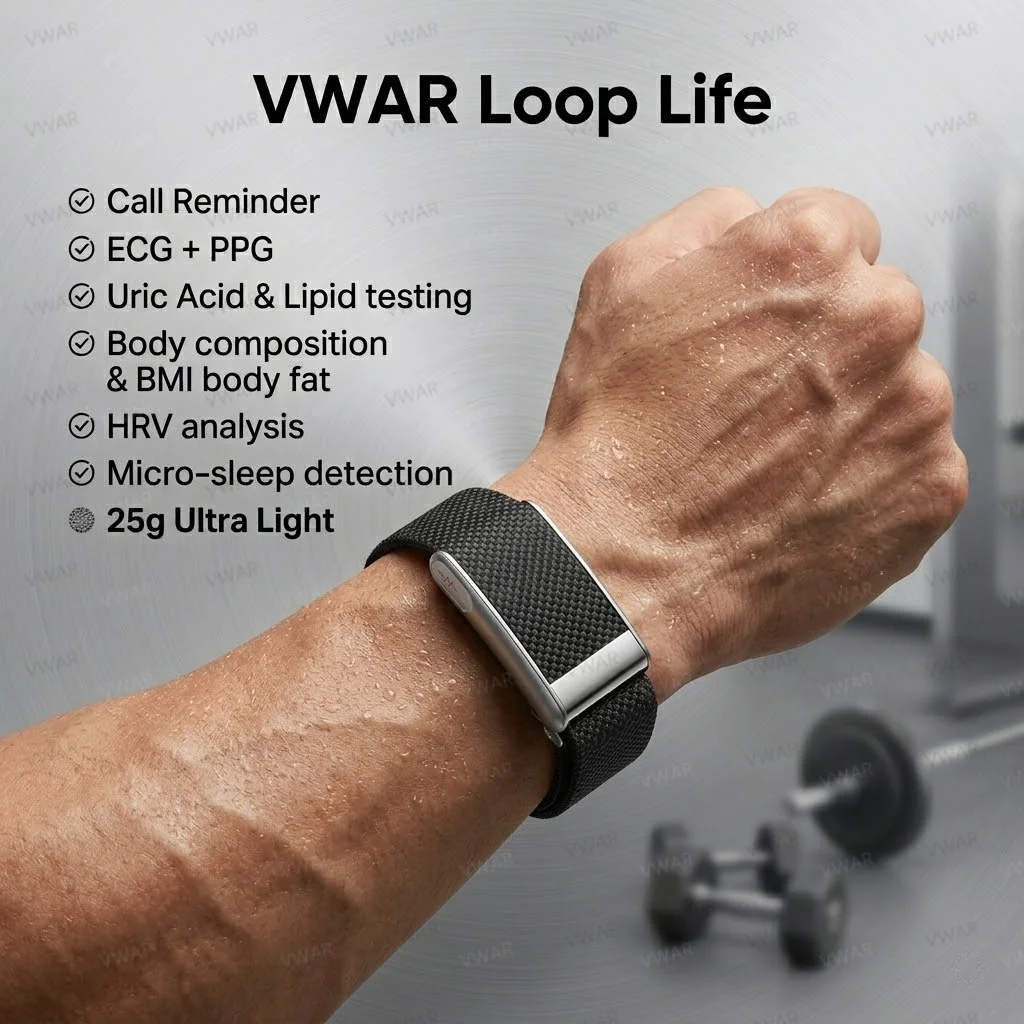 Nova Pulseira Inteligente VWAR Loop Life 2026 para Enfermagem com SpO2, Lipídios Sanguíneos, Ácido Úrico, ECG+PPG, à Prova d'Água, Monitor de Fitness 