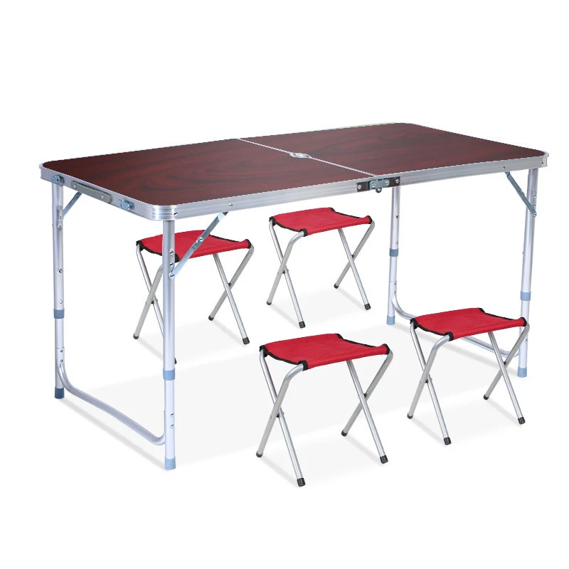 Easy Carry Handle Height Adjustable Craft Aluminium Camping Utility Folding Table Picnic Table Set With Umbrella Hole