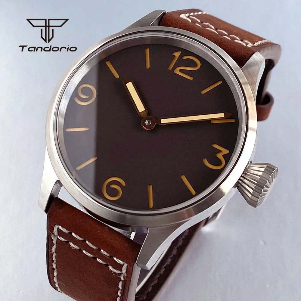 43mm Men's Stainless Steel Watch ST3600 Hand-winding Movement Sapphire Vintage Wristwatch Sterile Sandwich Dial Transparent Back