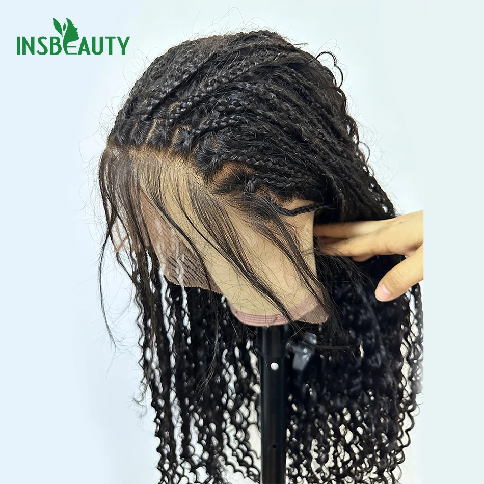 Human Hair Braided Wigs with Boho Curls  HD Full Lace Knotless Box Boho Braids With Human Hair Curly Ends High Density