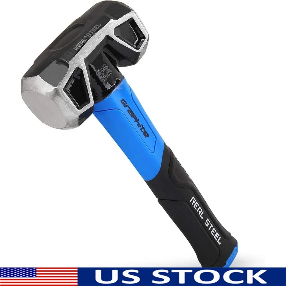 

3lb Sledge Hammer Drilling Club Hammer Forged Graphite Core Non-Slip Rubber Grip Cushion Handle Double Face Impact Tool