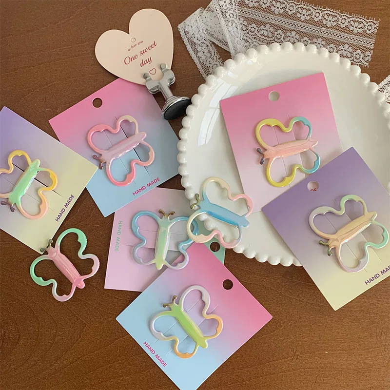

Gradient Color Hollow Butterfly Hair Clips Colorful Duckbill Clips for Girls Metal Side Clips Gentle Hair Accessories for Kids