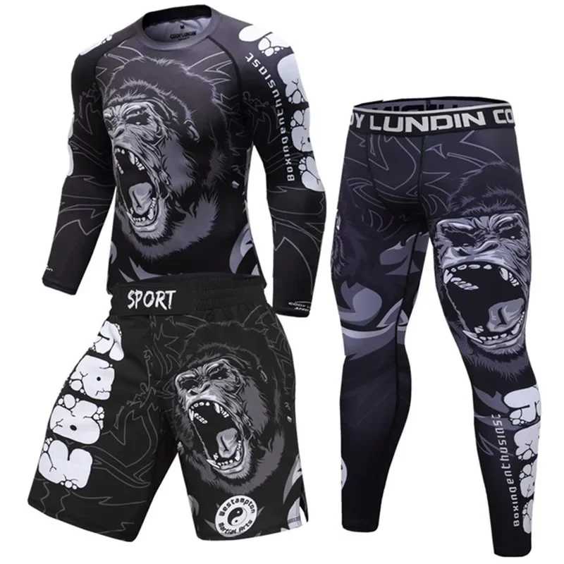 Boxing Set Compression Men Sport T-shirts+Pants Rashguard Jitsu Bjj Rash Guard KickBoxing Sets Muay Thai Jersey MMA Fightwear