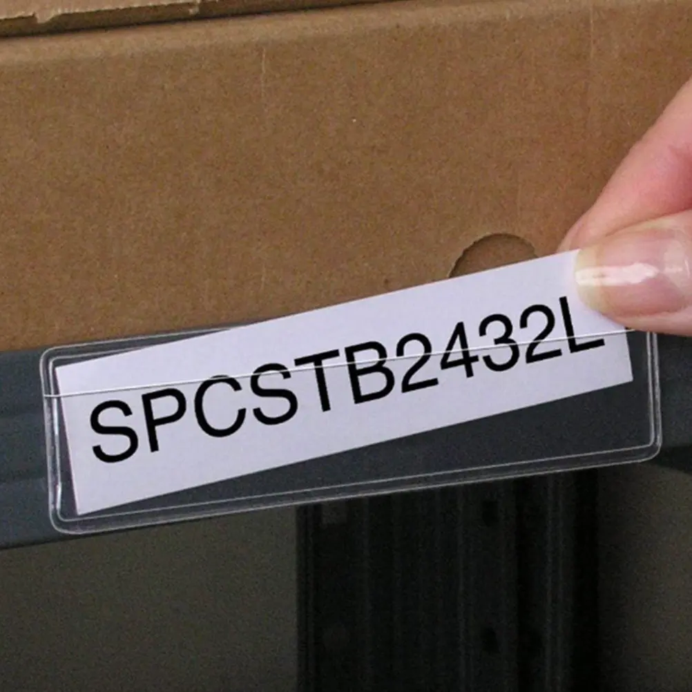 50Pcs Sturdy Clear PVC Adhesive Label Holders Easy Insert Replace for Whiteboard Folder Bookshelf Classroom Use