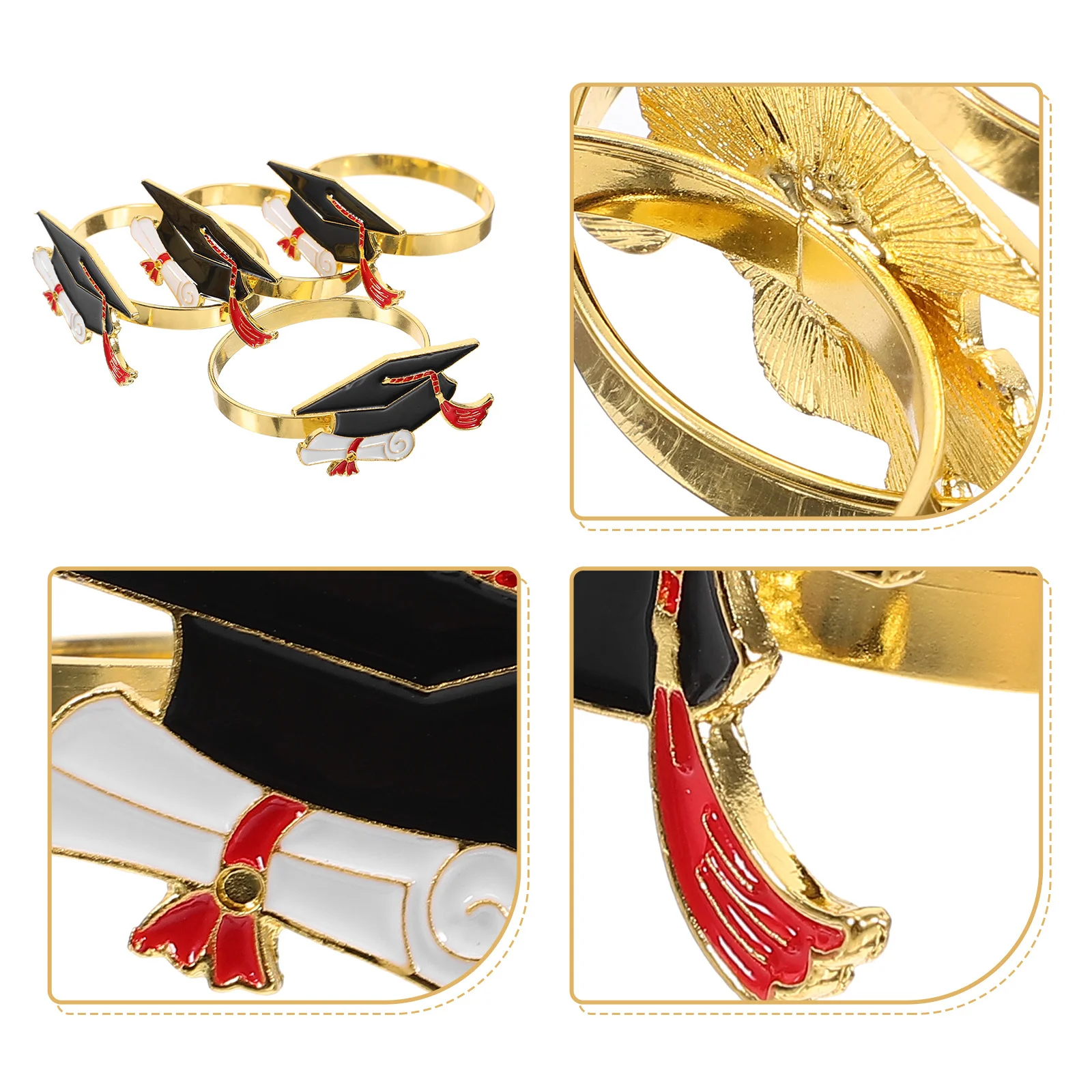 

4Pcs Graduation Napkin Rings Cap Shaped Alloy Festive Party Decoration Easy Organize Reusable Metal Dining Buckles