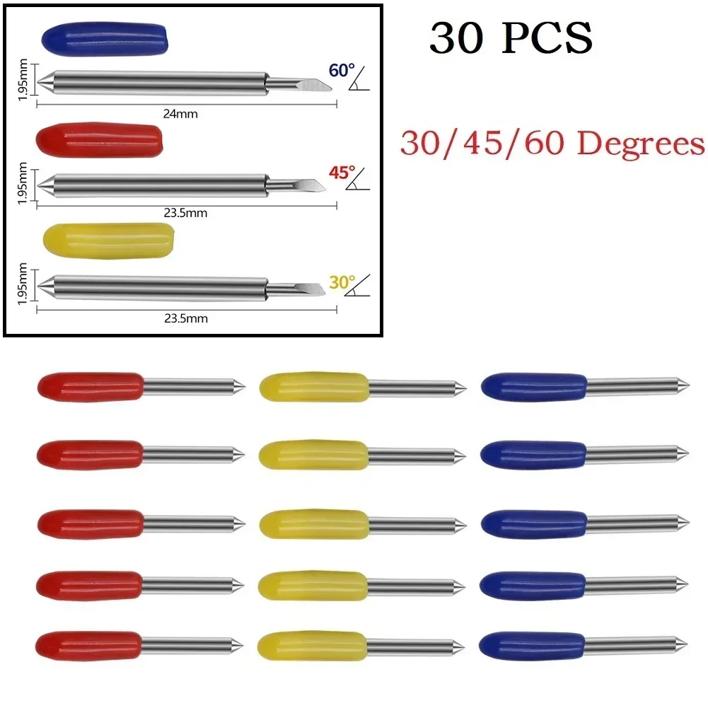 30pcs 30/45/60 Degrees Replacement Blades For RolandPlotter Blade Cutter Knife Blades For Power Tools Cutting Plotter