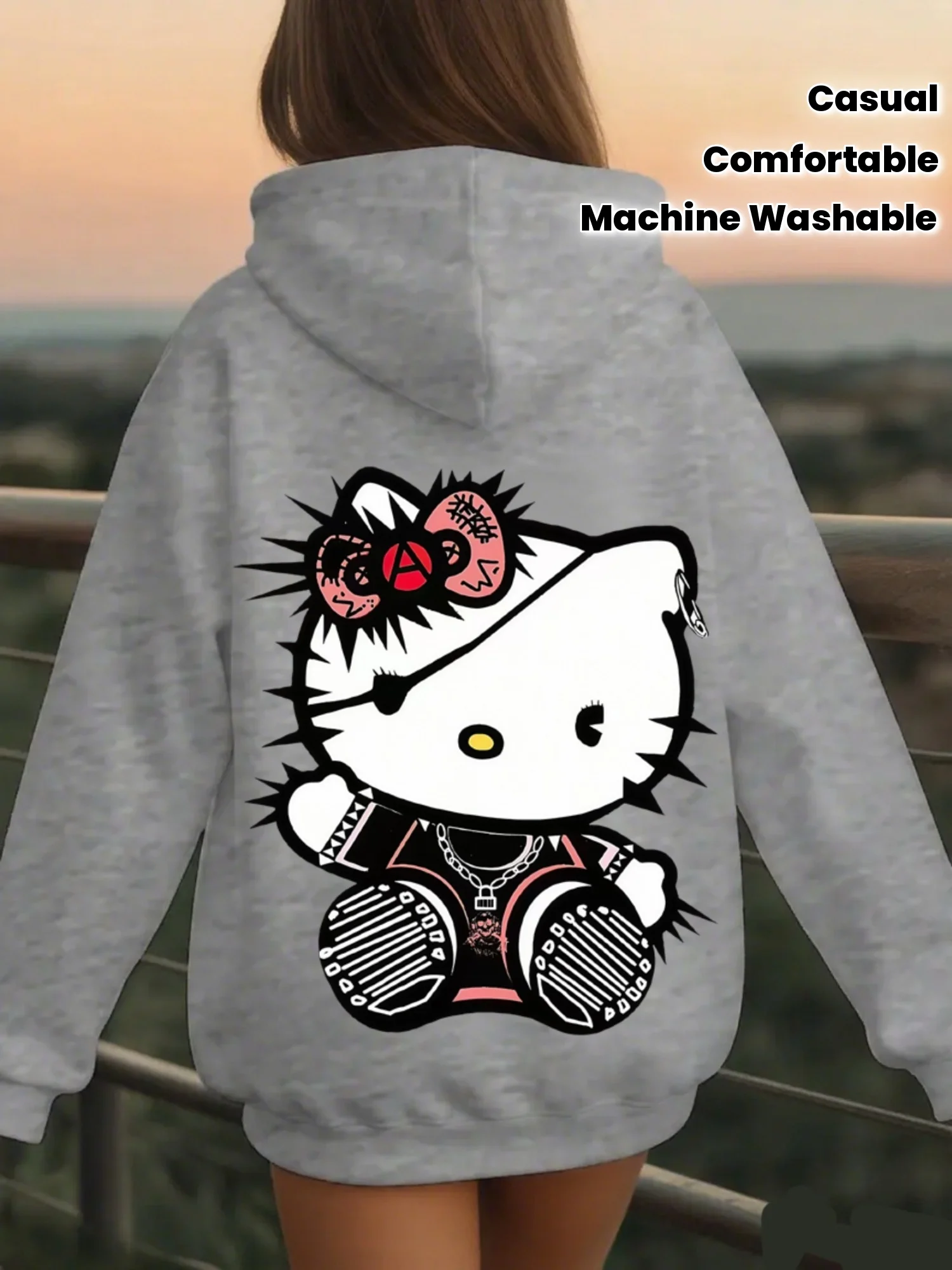 

Женская повседневная толстовка на молнии с узором Sanrio "Kitty Cat", модная спортивная куртка с длинными рукавами, машинная стирка