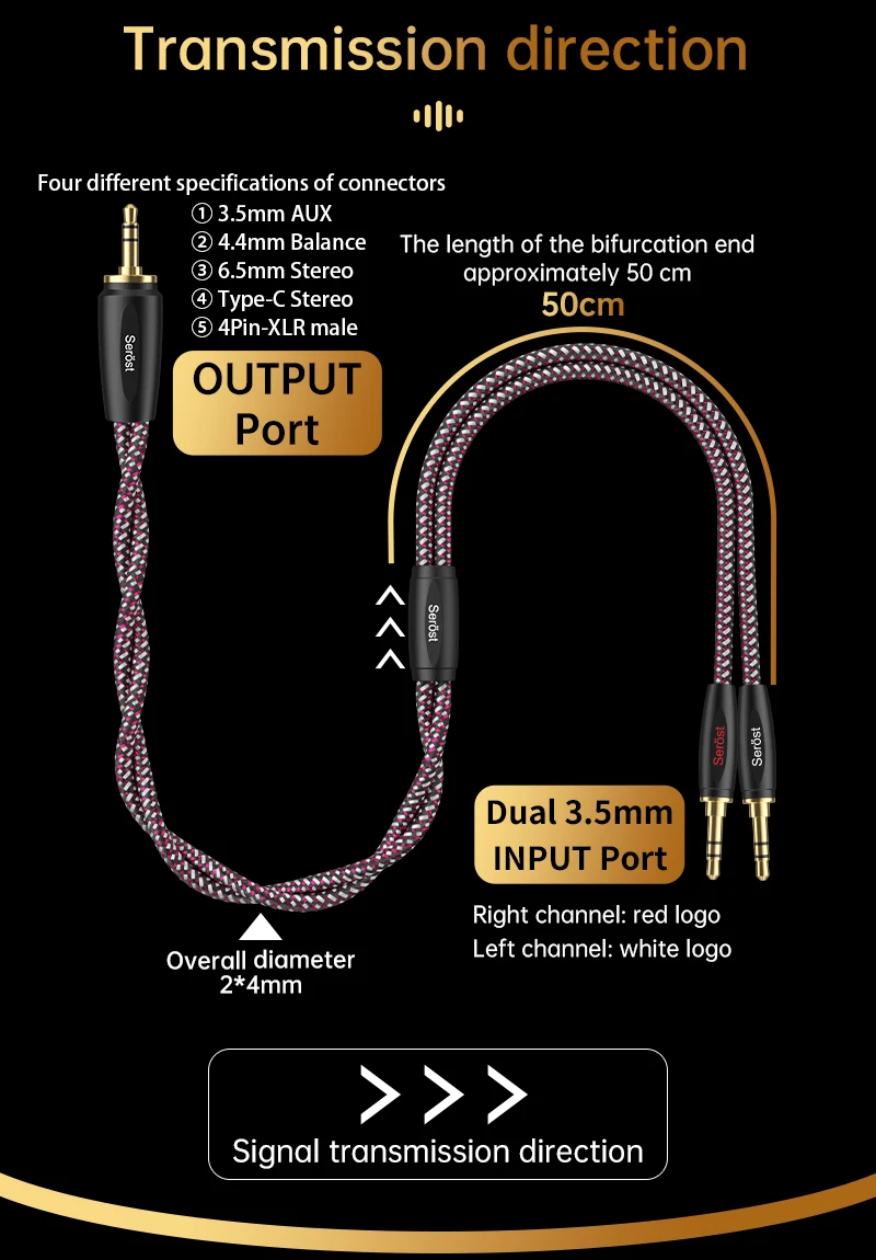Serost Moon HiFi OCC Kupfer-Audiokabel Typ-C 3,5mm 4,4mm 6,5mm 4-Pin-XLR Stereo auf Dual 3,5mm Stecker für Kopfhörer und Lautsprecher – Detail 2