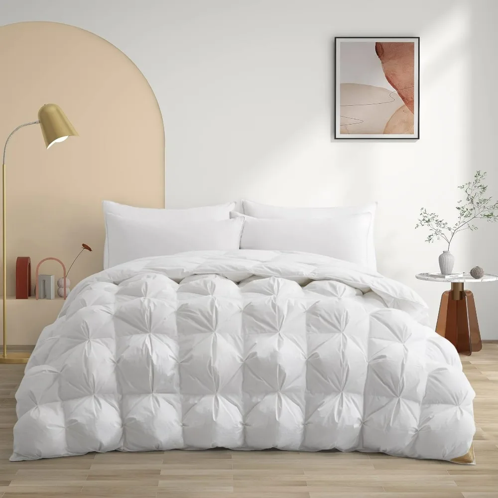 

Goose Down Comforter Full/Queen Size, 800 Fill Power Lightweight Luxurious Down Comforter Pinch Pleat Fluffy Winter Warmth Down