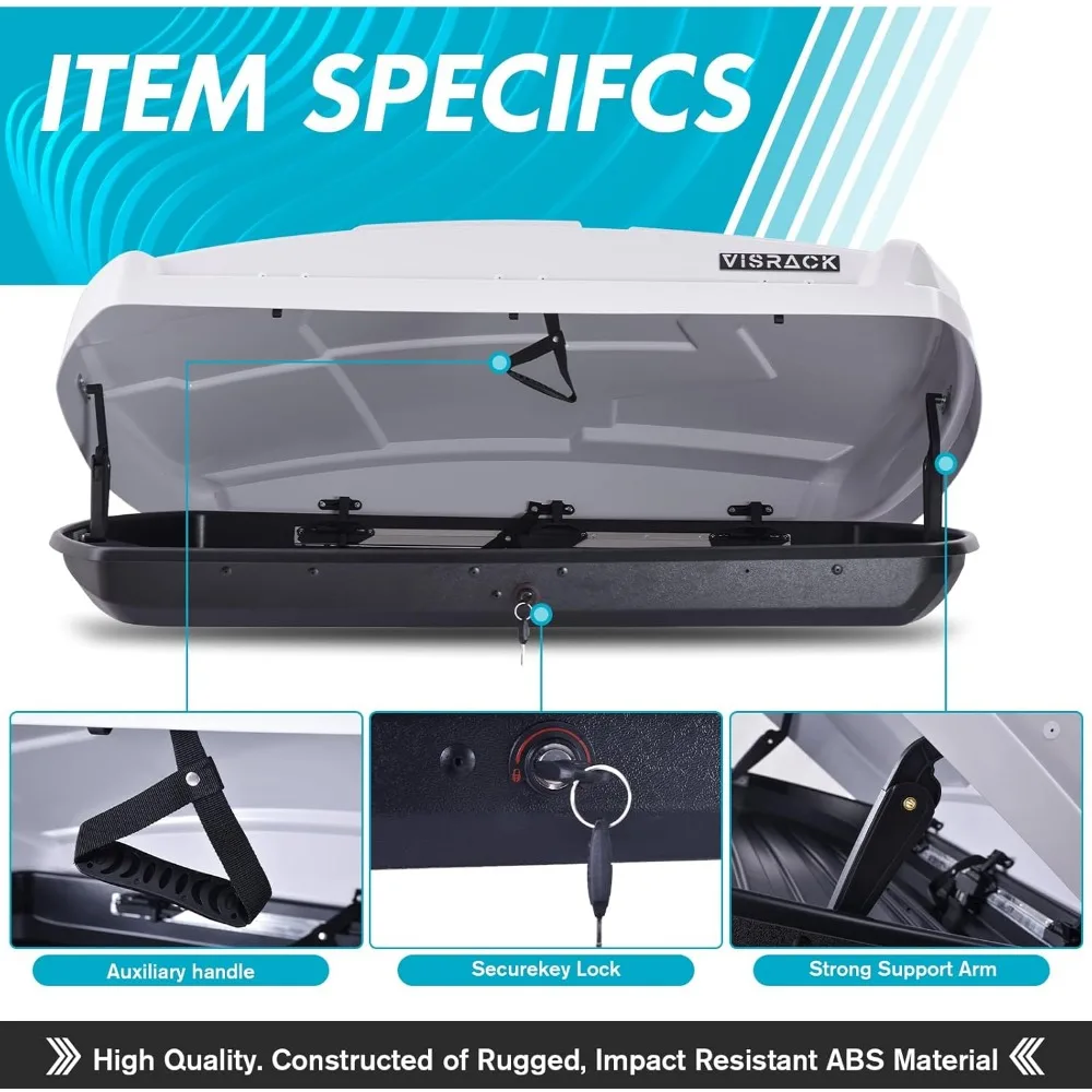 Hard Shell Roof Cargo Carrier, 15.5 Cubic Feet Durable White Roof Box, ABS Weatherproof Storage, Double-Sided Opening, Security