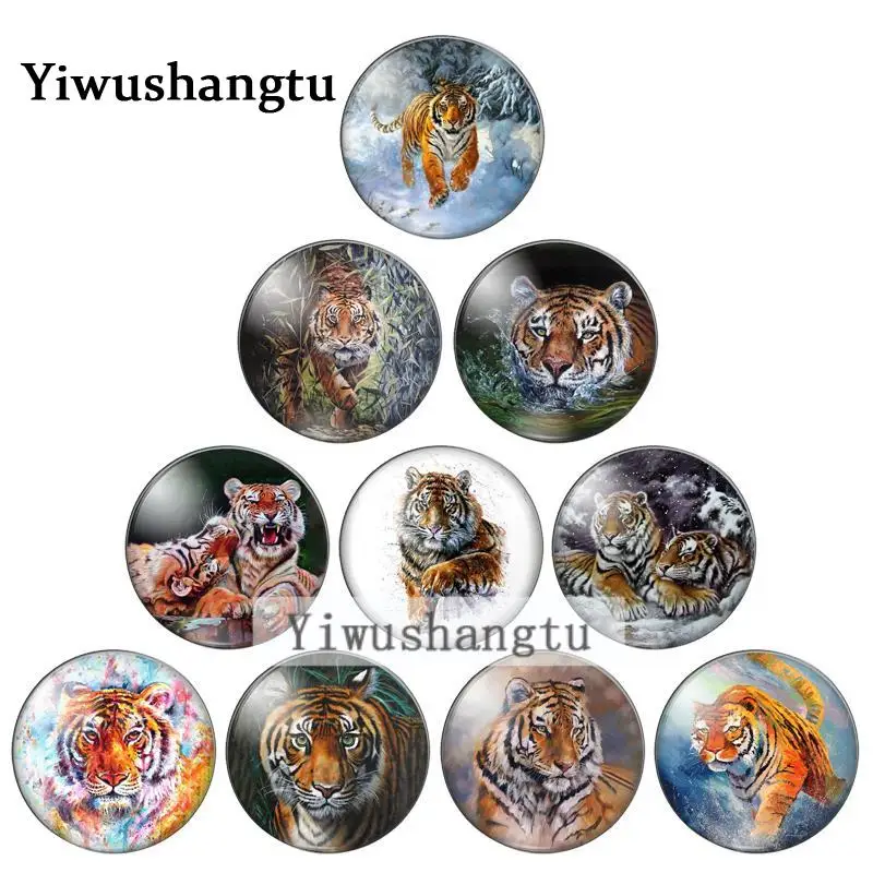 Forest animals tiger watercolor pattern 12mm/20mm/25mm/30mm Round photo glass cabochon demo flat back Making findings