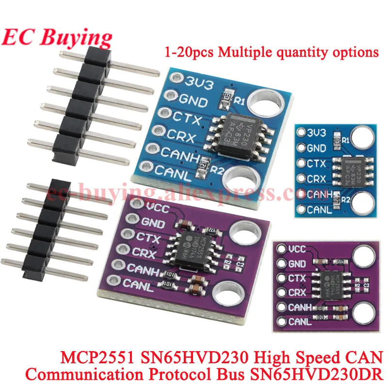 20pcs/1pc SN65HVD230 High Speed CAN Bus Transceiver Module MCP2551 CAN Communication Protocol bus Interface SN65HVD230DR