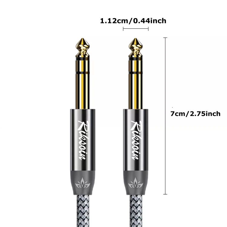 Cable Balanceado Riksoin TRS a TRS de 6.35mm, Macho a Macho, Grado Estudio, Resistente para Mezcladora/Guitarra/Amplificador/Monitor de Estudio